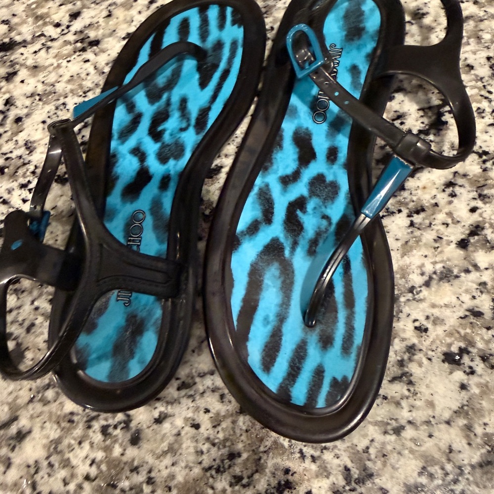 Jimmy Choo Black and Blue Leopard Sandals